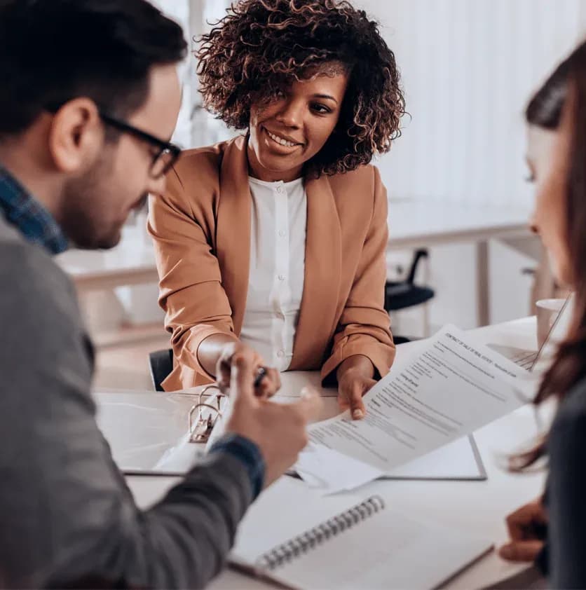 Insurance agent with customers